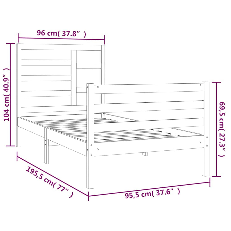 Bed Frame without Mattress Black Solid Wood 90x190 cm