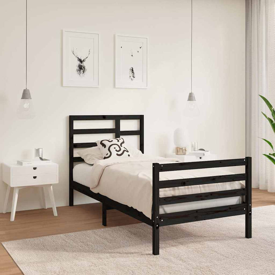Bed Frame without Mattress Black Solid Wood 90x190 cm