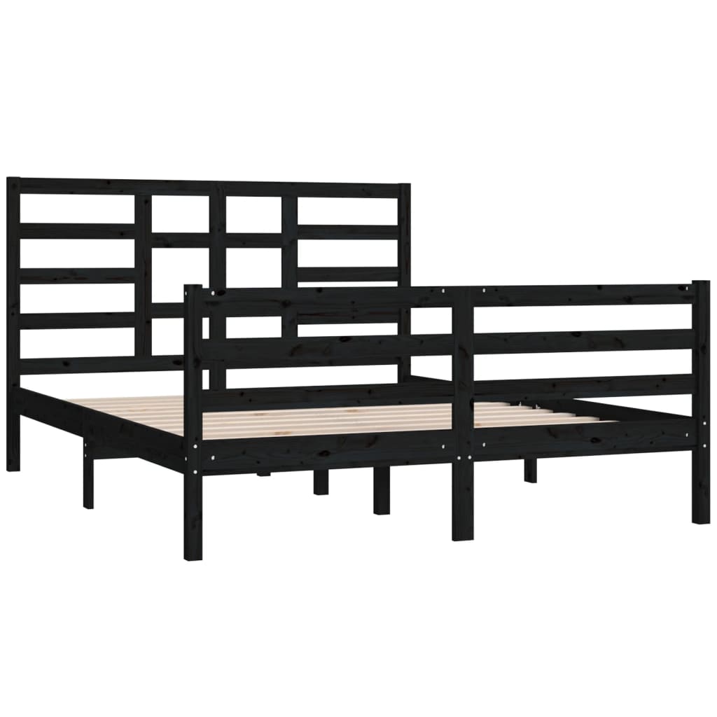 Bed Frame without Mattress Black Solid Wood 150x200 cm