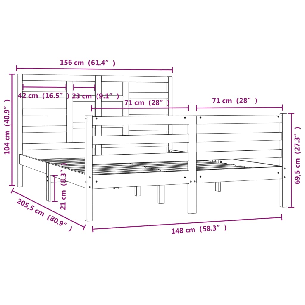 Bed Frame without Mattress Black Solid Wood 150x200 cm