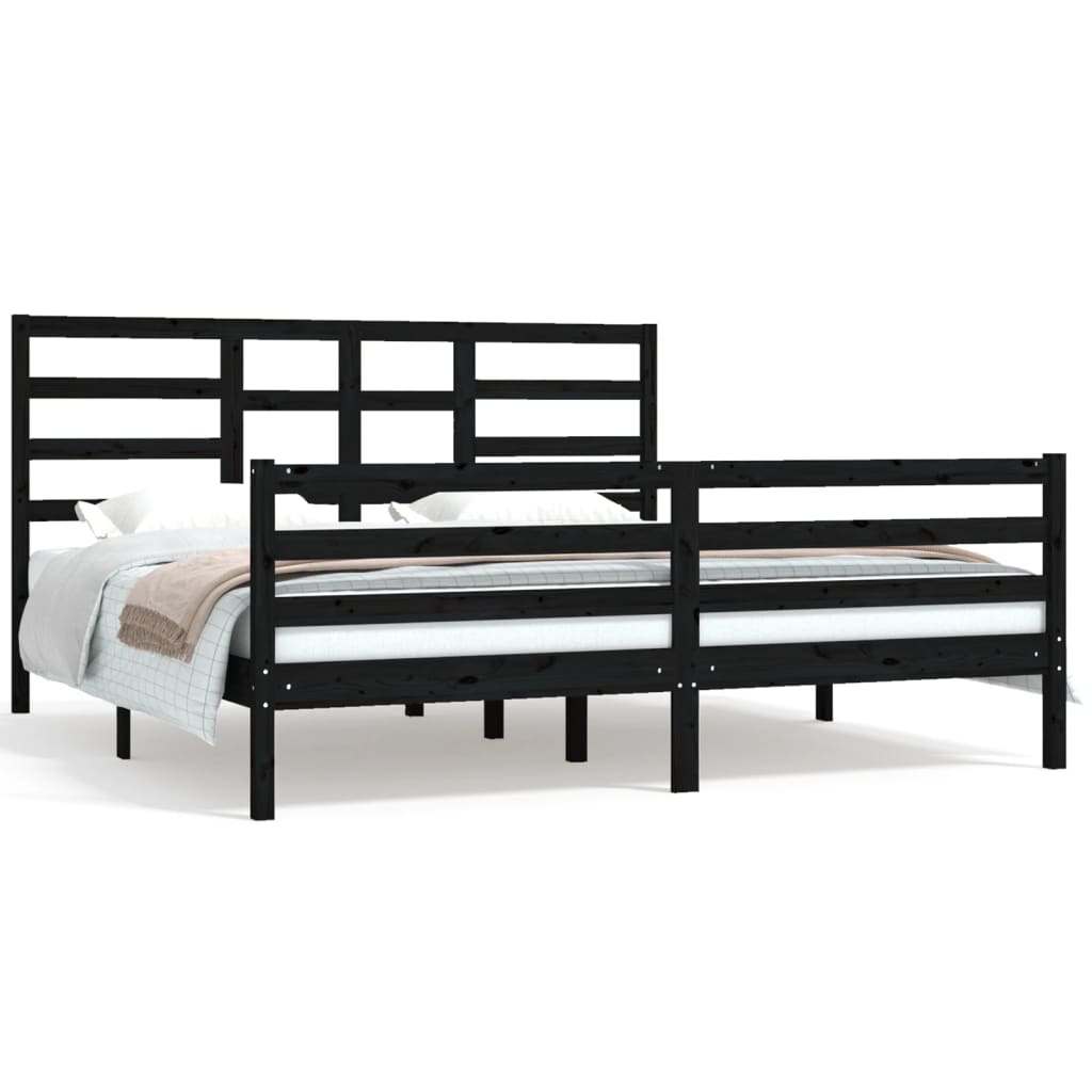 Bed Frame without Mattress Black Solid Wood 183x203 cm King