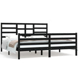 Bed Frame without Mattress Black Solid Wood 183x203 cm King