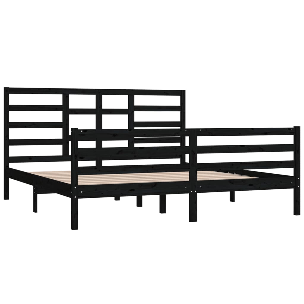 Bed Frame without Mattress Black Solid Wood 183x203 cm King