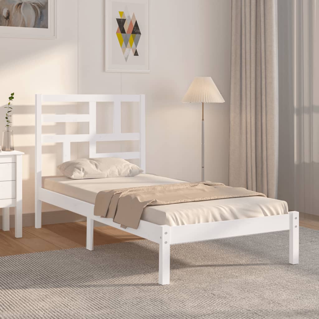 Bed Frame without Mattress White Solid Wood 90x190 cm