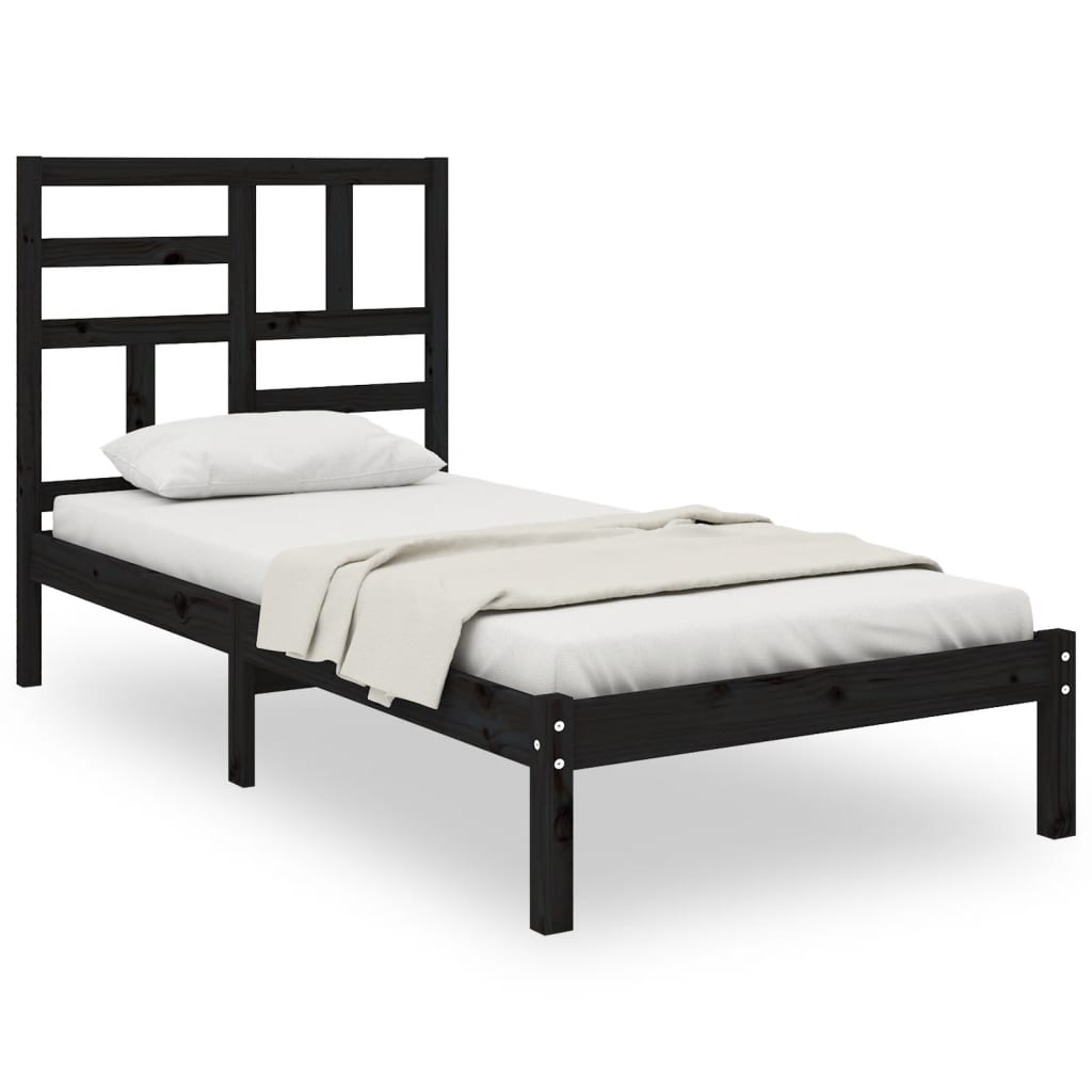 Bed Frame without Mattress Black Solid Wood 90x190 cm