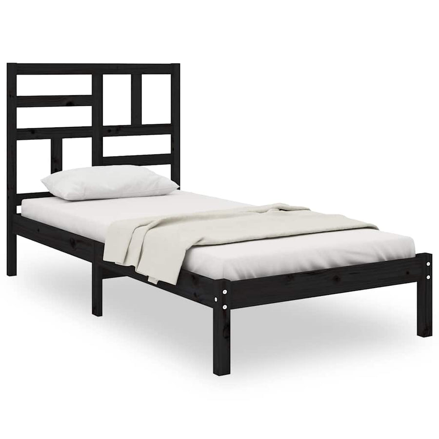 Bed Frame without Mattress Black Solid Wood 90x190 cm