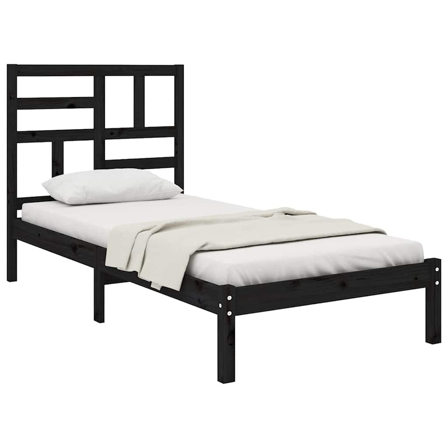 Bed Frame without Mattress Black Solid Wood 90x190 cm