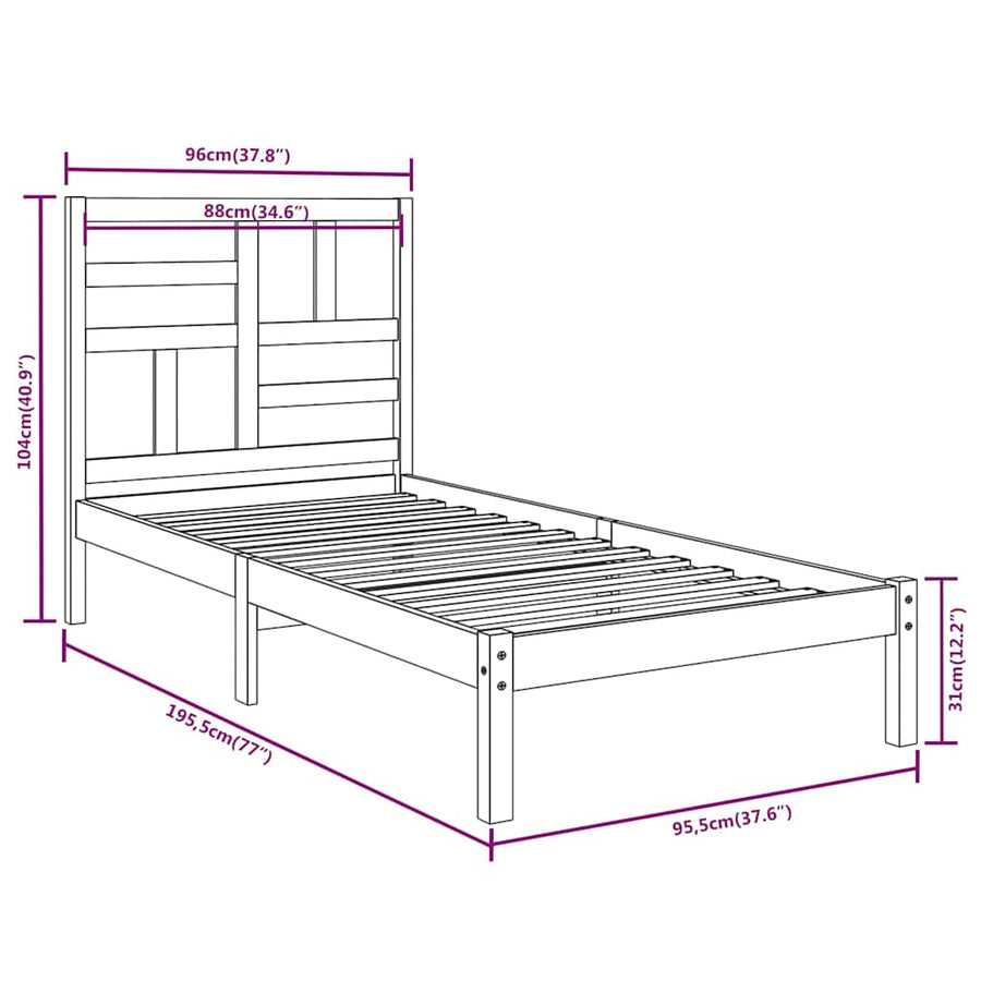 Bed Frame without Mattress Black Solid Wood 90x190 cm
