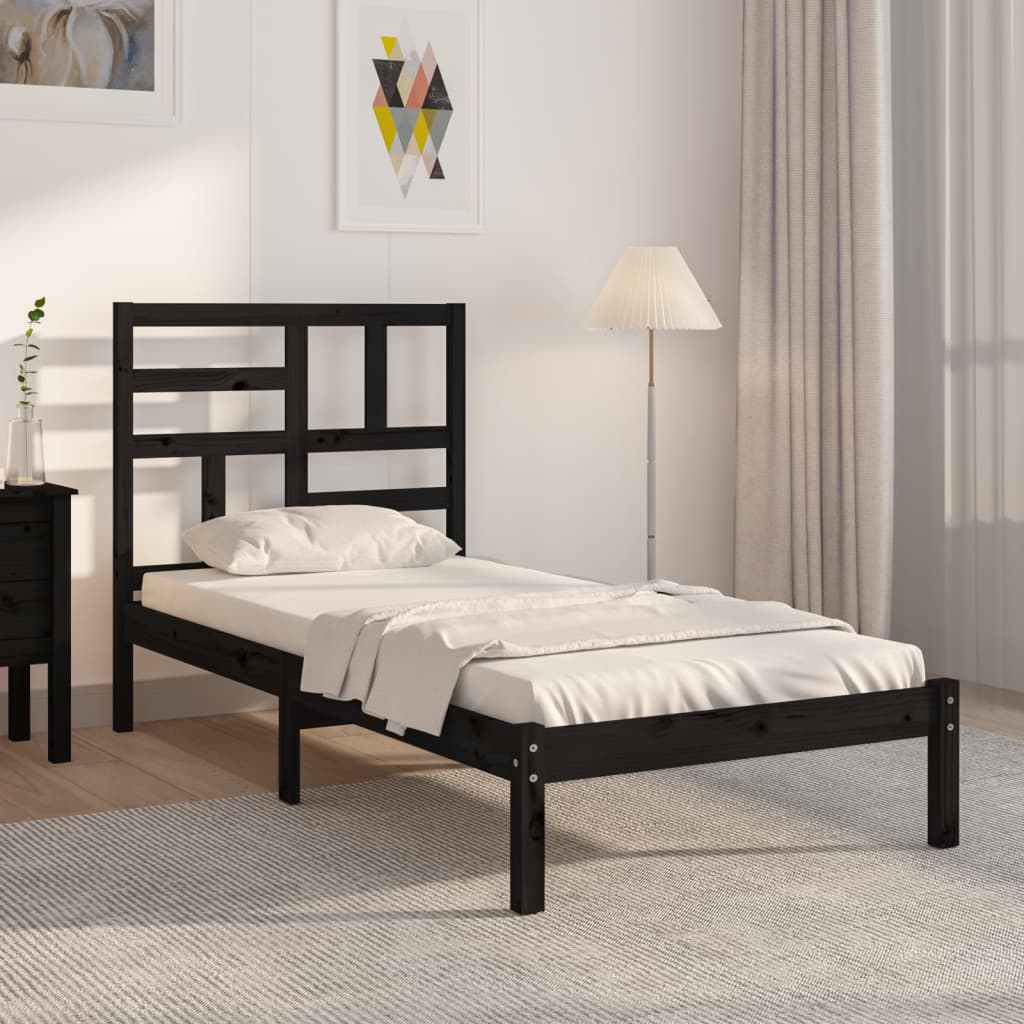 Bed Frame without Mattress Black Solid Wood 90x190 cm