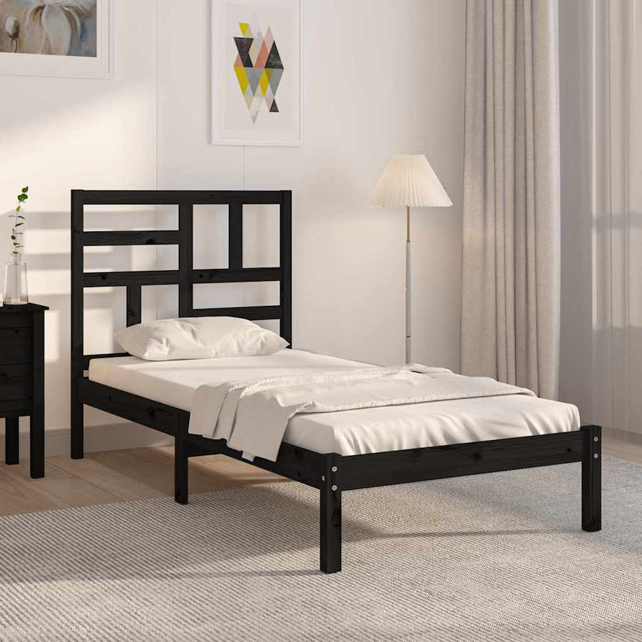 Bed Frame without Mattress Black Solid Wood 90x190 cm