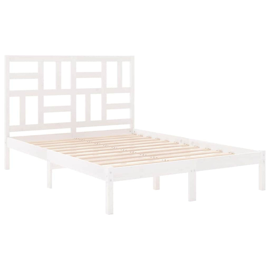 Bed Frame without Mattress White Solid Wood 135x190 cm