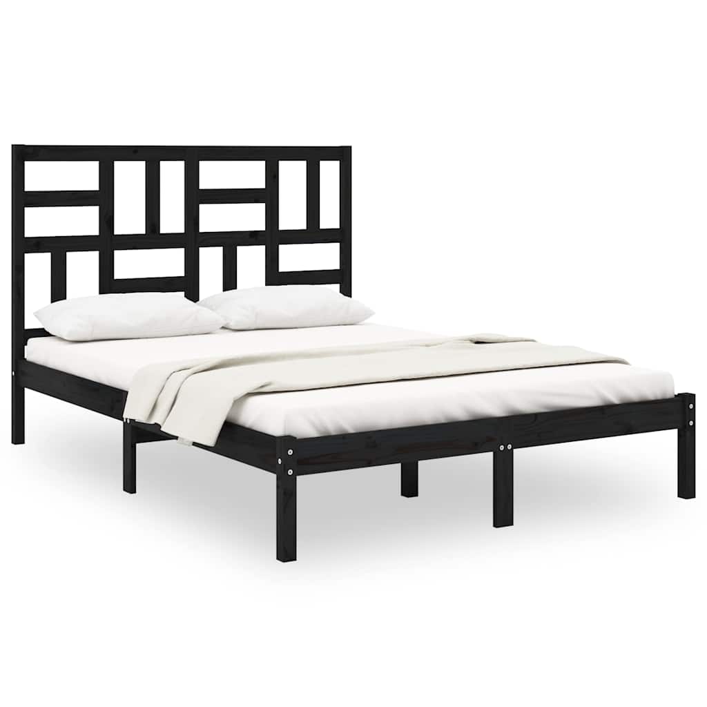 Bed Frame without Mattress Black Solid Wood 135x190 cm