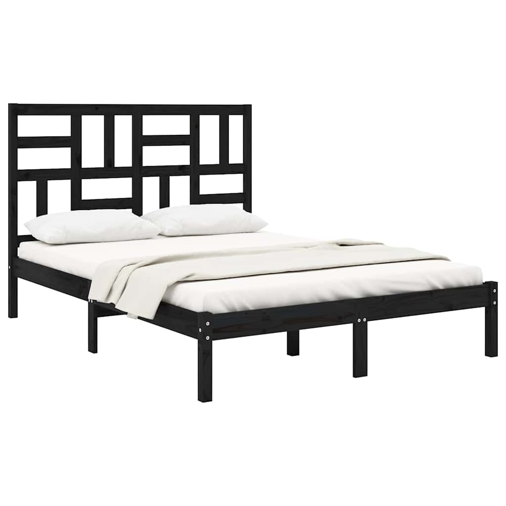 Bed Frame without Mattress Black Solid Wood 135x190 cm