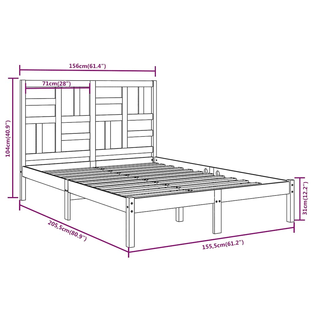 Bed Frame without Mattress Solid Wood 150x200 cm