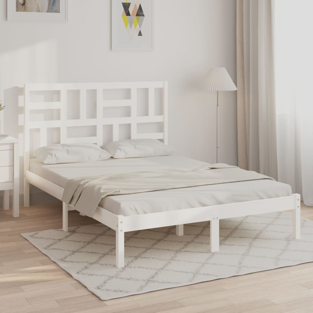 Bed Frame without Mattress White Solid Wood 150x200 cm