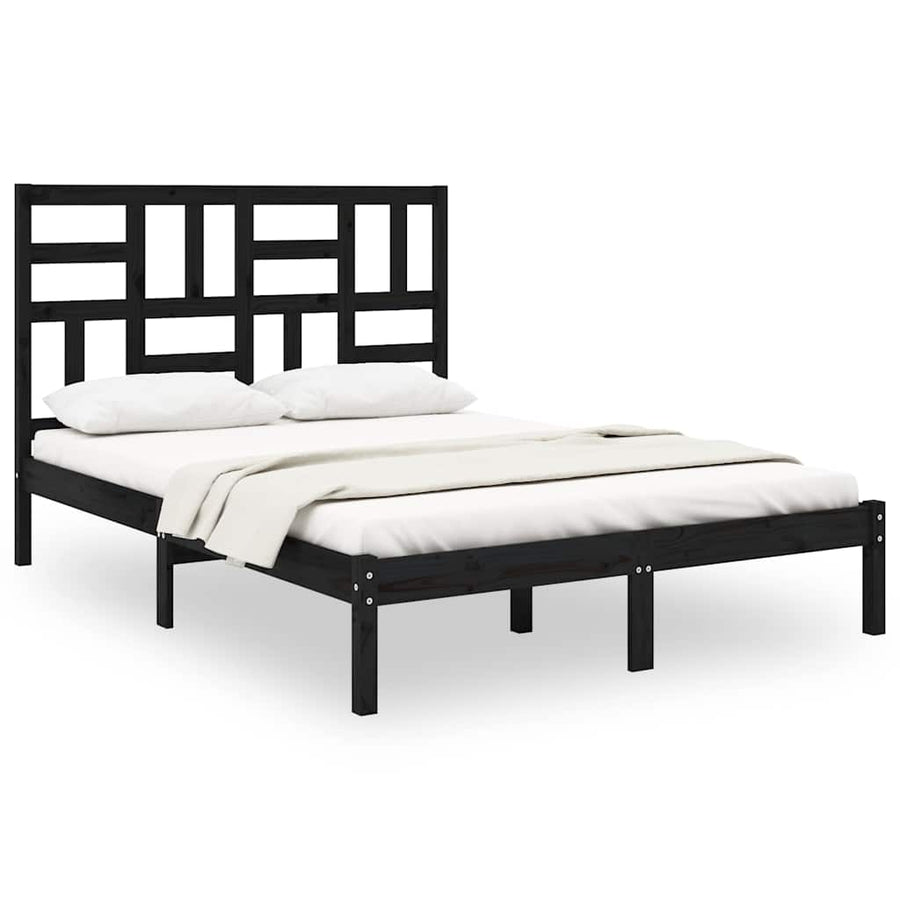 Bed Frame without Mattress Black Solid Wood 150x200 cm
