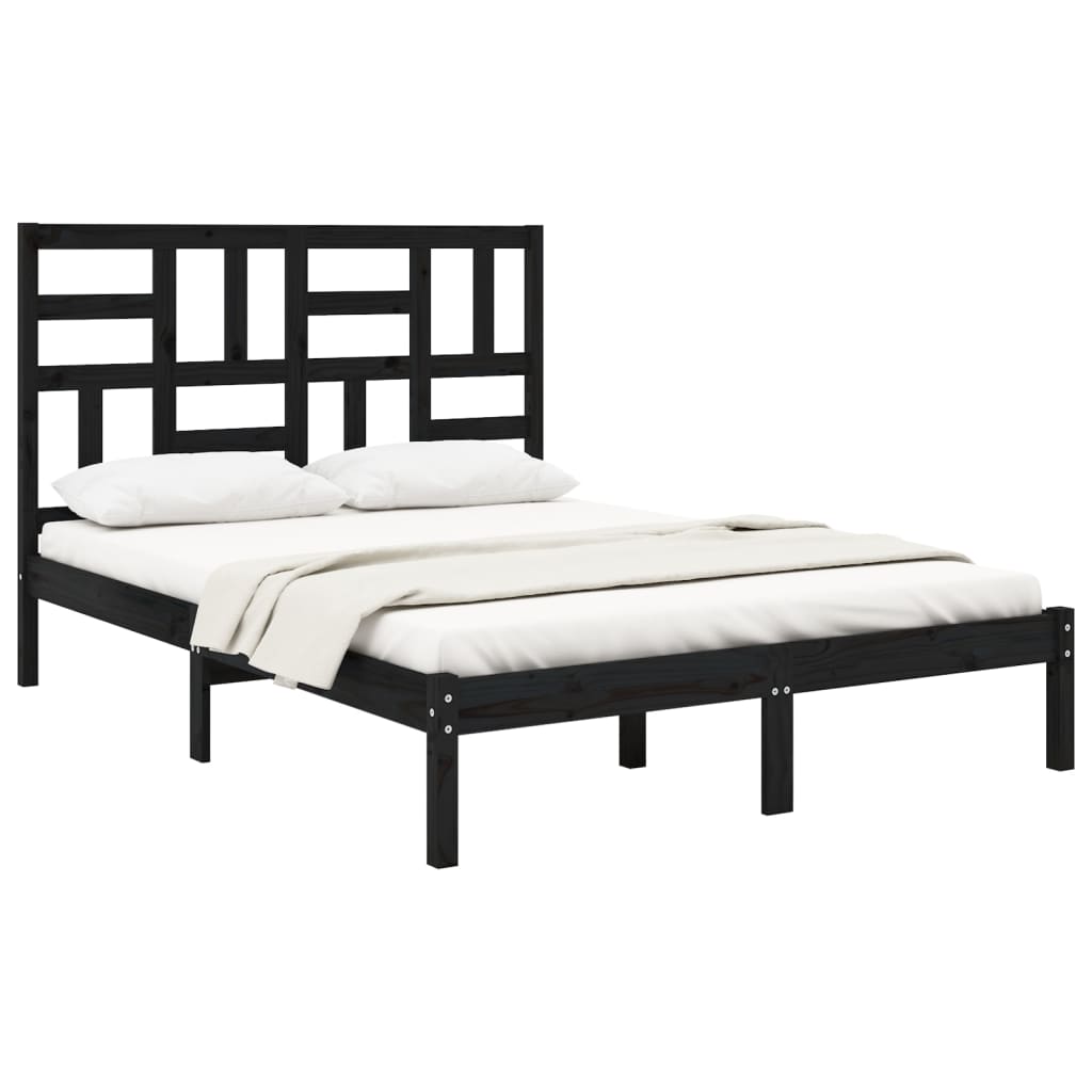 Bed Frame without Mattress Black Solid Wood 150x200 cm
