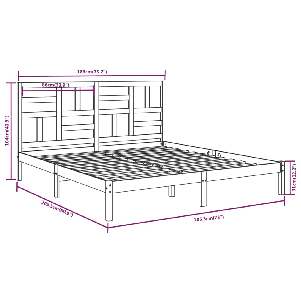 Bed Frame without Mattress Solid Wood 183x203 cm King