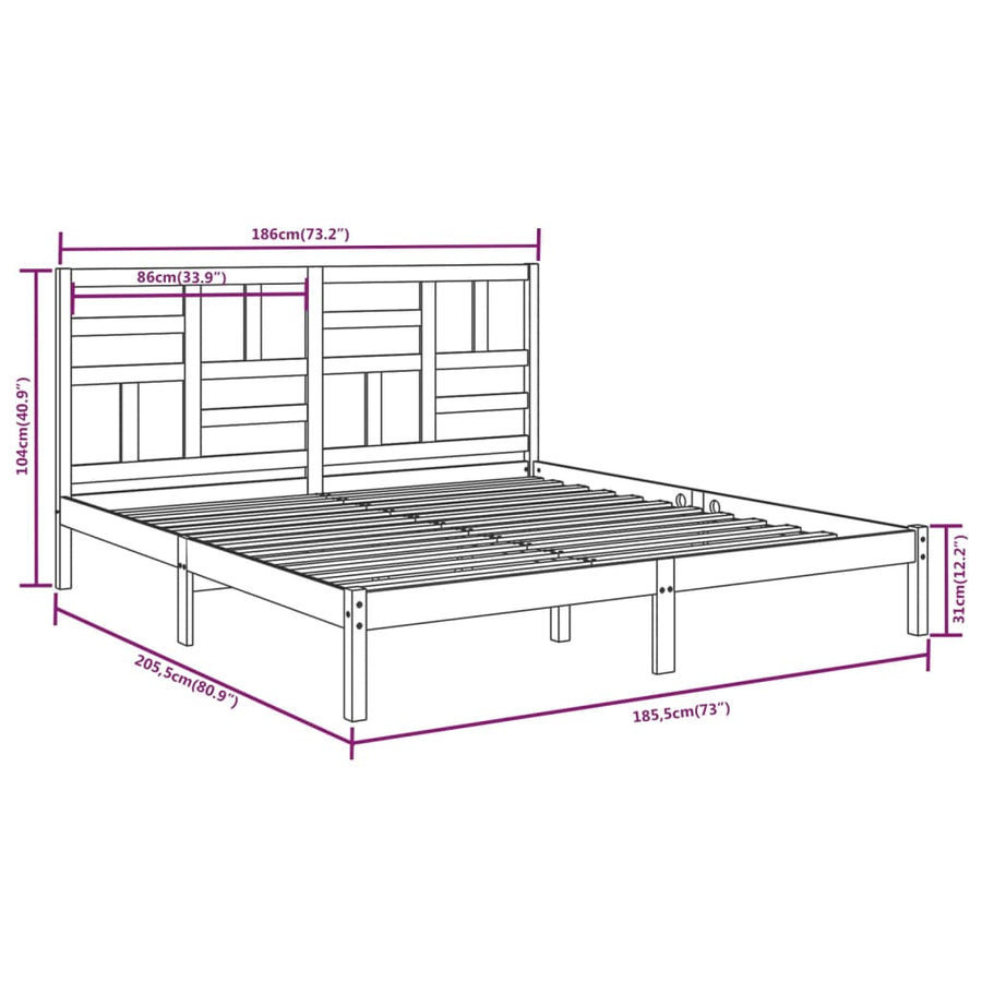 Bed Frame without Mattress Solid Wood 183x203 cm King