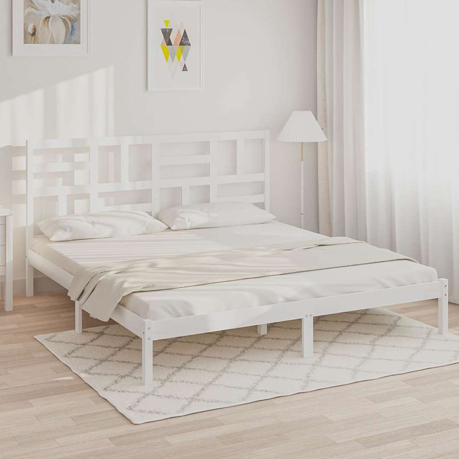Bed Frame without Mattress White Solid Wood 180x200 cm