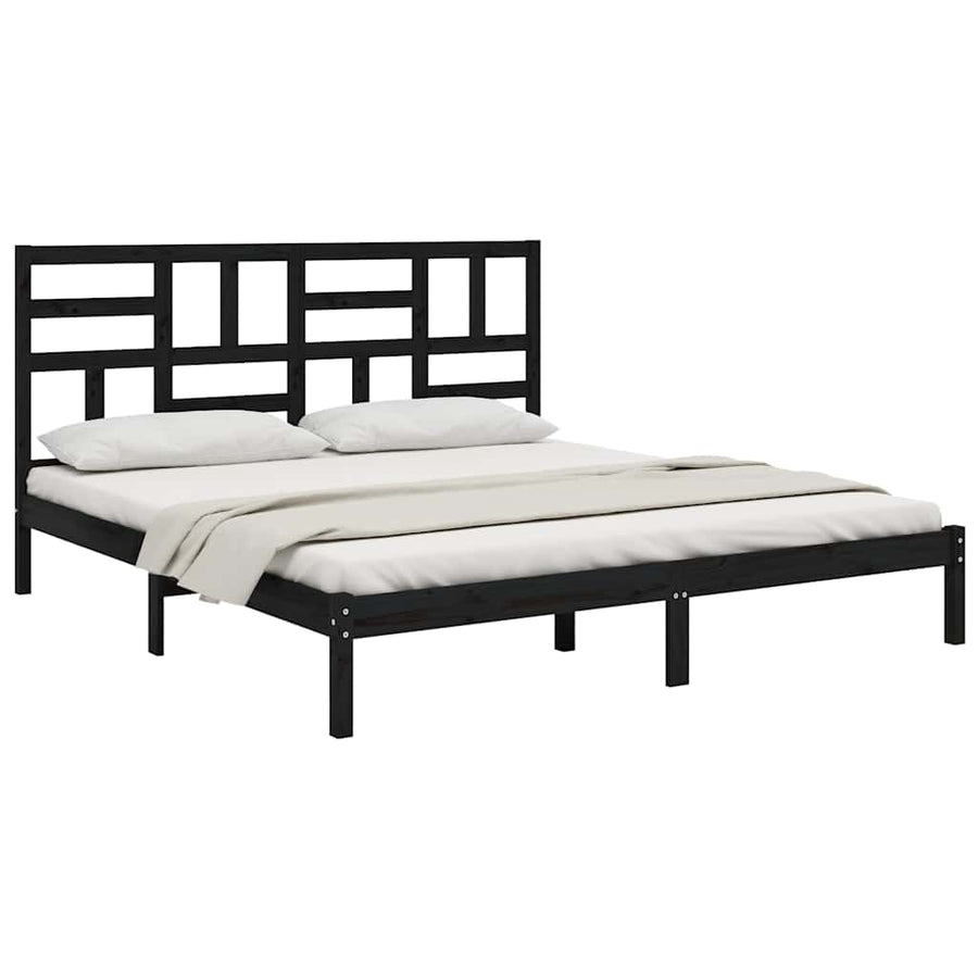 Bed Frame without Mattress Black Solid Wood 183x203 cm King