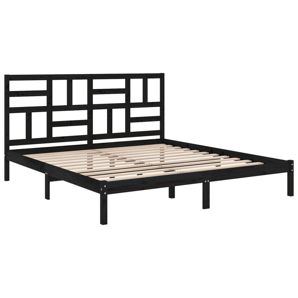 Bed Frame without Mattress Black Solid Wood 183x203 cm King
