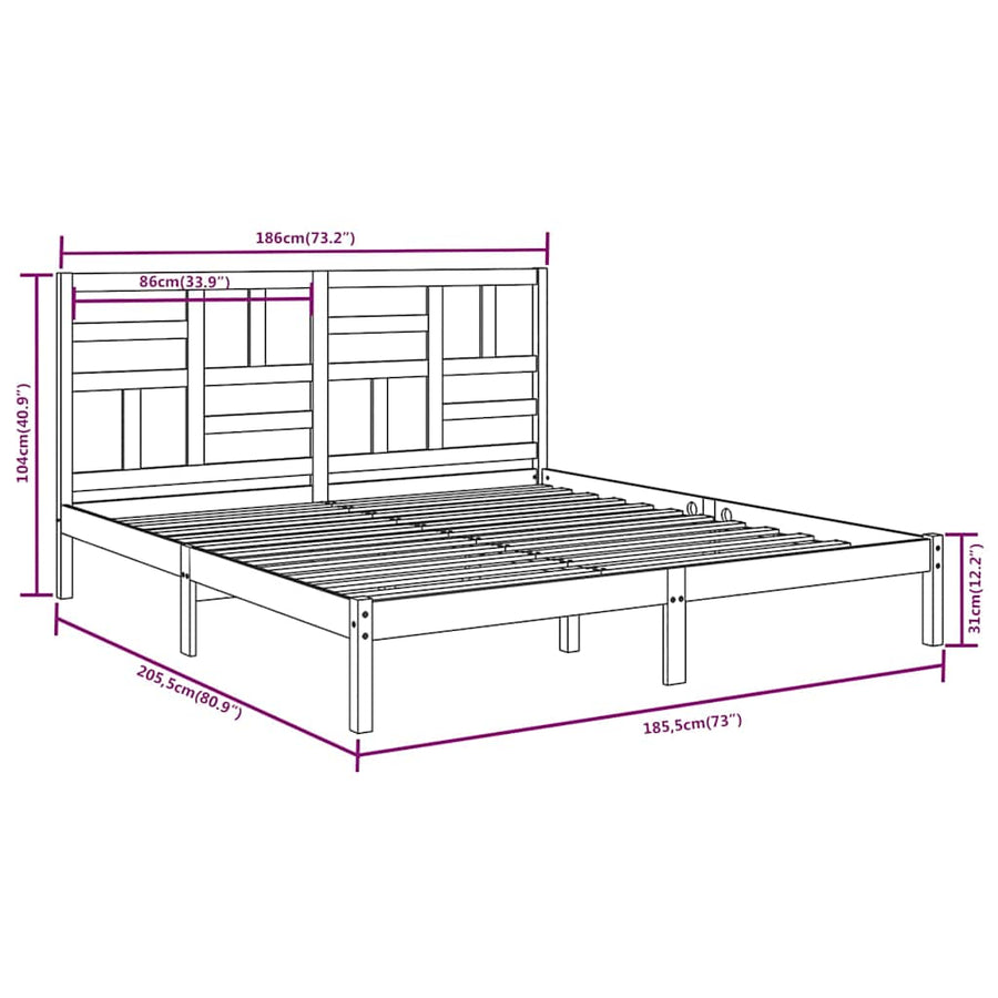 Bed Frame without Mattress Black Solid Wood 183x203 cm King