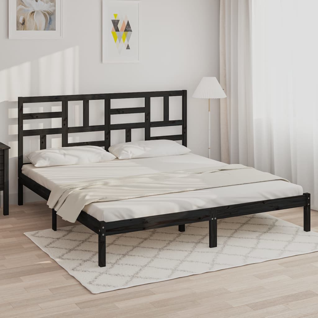 Bed Frame without Mattress Black Solid Wood 183x203 cm King