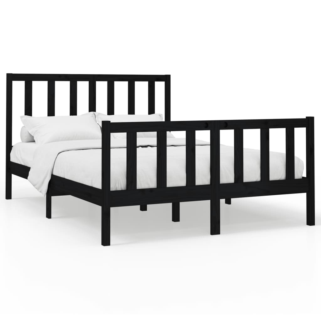 Bed Frame without Mattress Black 150x200 cm Solid Wood Pine