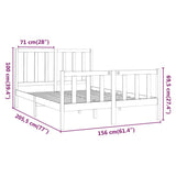Bed Frame without Mattress Black 150x200 cm Solid Wood Pine - Rear View