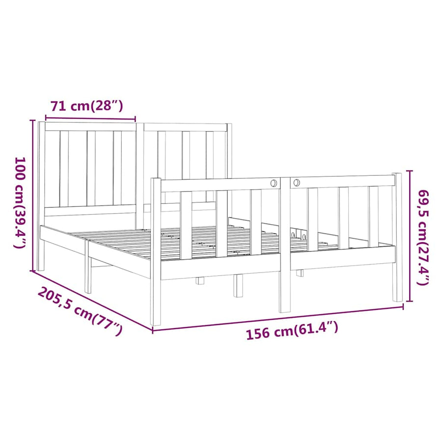 Bed Frame without Mattress Black 150x200 cm Solid Wood Pine