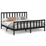 Bed Frame without Mattress Black 183x203 cm King Solid Wood Pine - Front View