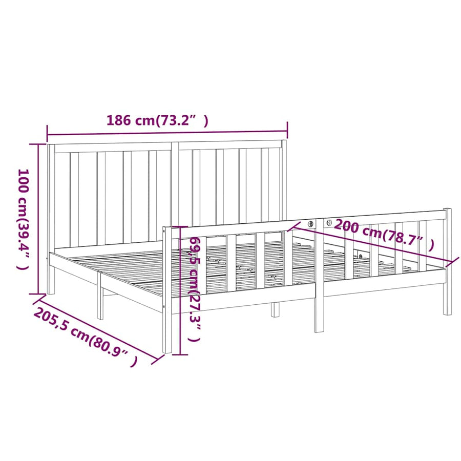 Bed Frame without Mattress Black 183x203 cm King Solid Wood Pine