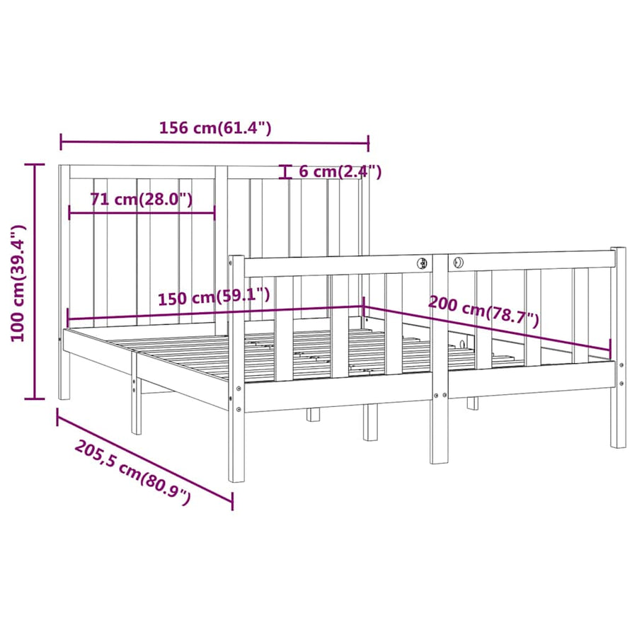 Bed Frame without Mattress Black 150x200 cm Solid Wood