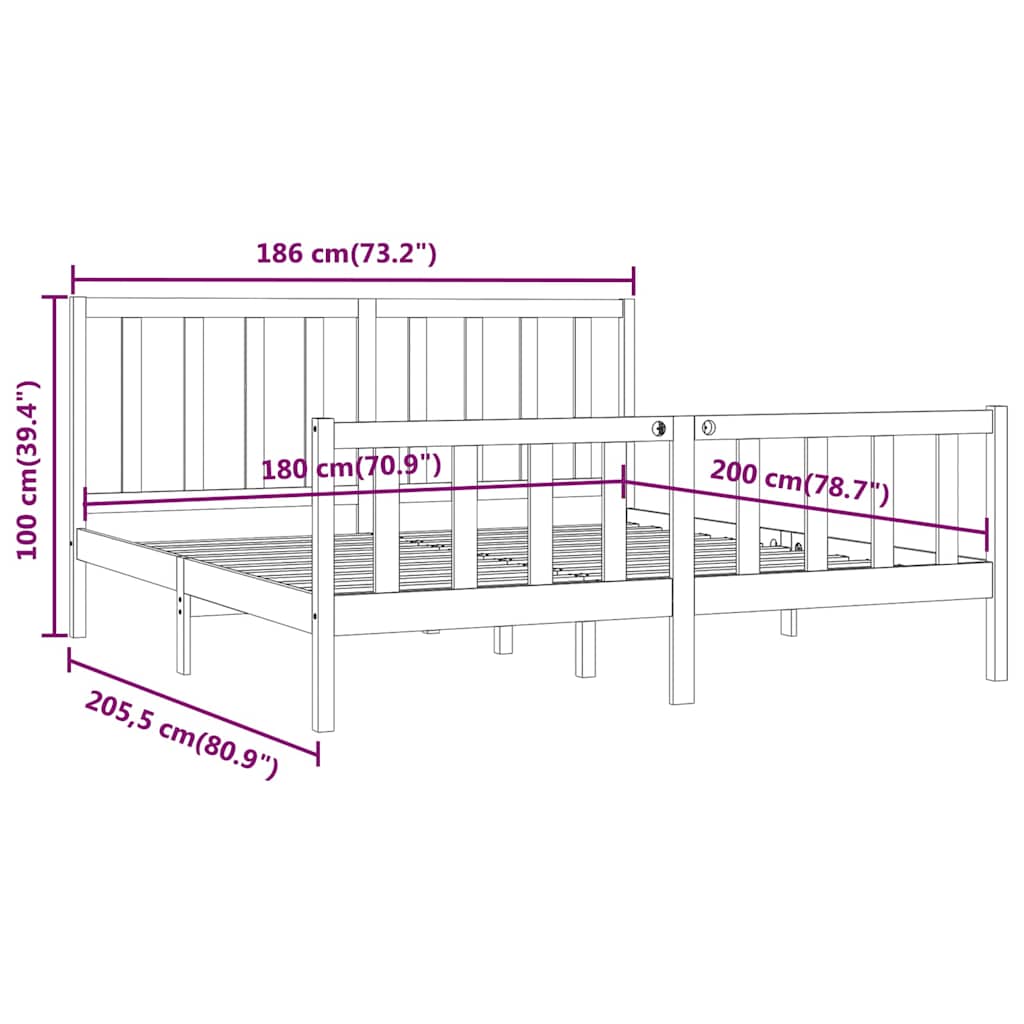 Bed Frame without Mattress Black 183x203 cm King Solid Wood