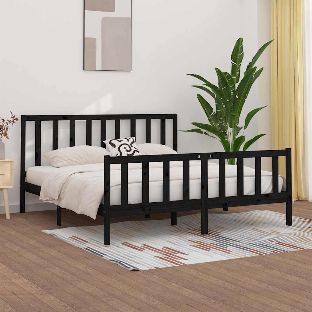 Bed Frame without Mattress Black 183x203 cm King Solid Wood
