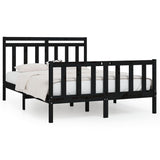 Bed Frame without Mattress Black Solid Wood Pine 150x200 cm - Front View