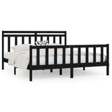 Bed Frame without Mattress Black Solid Wood Pine 183x203 cm King - Front View