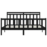 Bed Frame without Mattress Black Solid Wood Pine 183x203 cm King