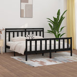 Bed Frame without Mattress Black Solid Wood Pine 183x203 cm King