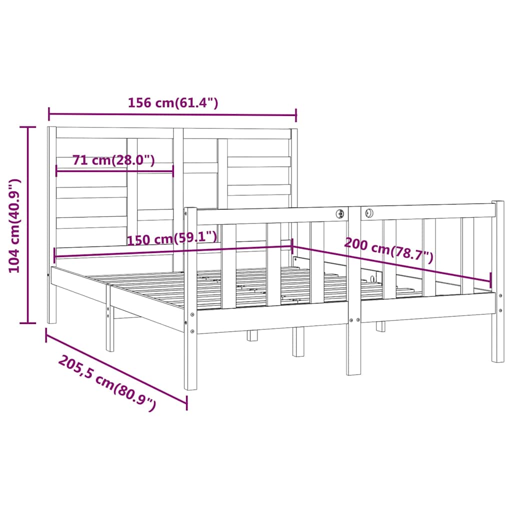 Bed Frame without Mattress Black 150x200 cm Solid Wood