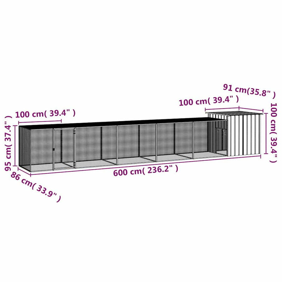 Chicken Cage Anthracite 600x91x100 cm Galvanised Steel