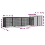 Chicken Cage Grey 400x91x100 cm Galvanised Steel - 45-Degree Angle