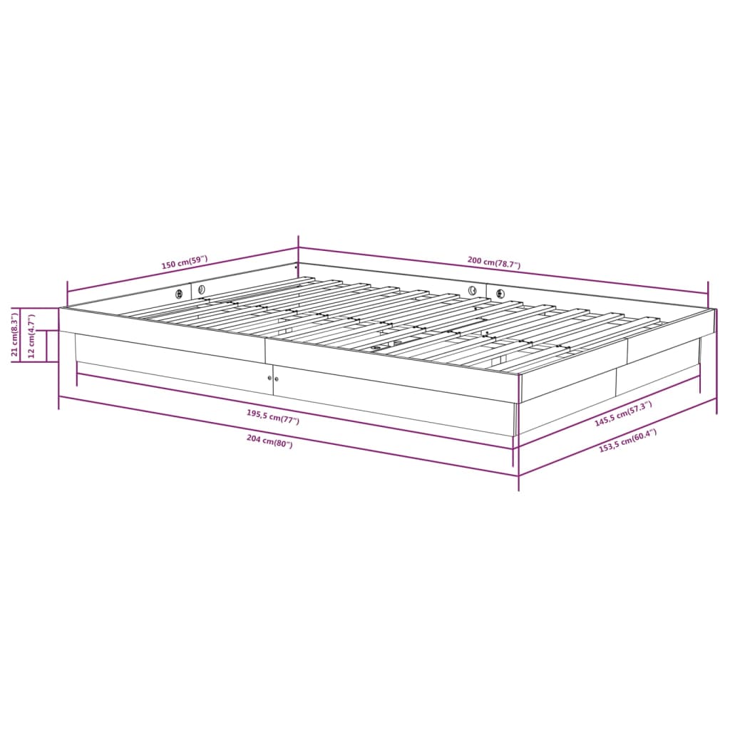 Bed Frame without Mattress Honey Brown Solid Wood 150x200 cm