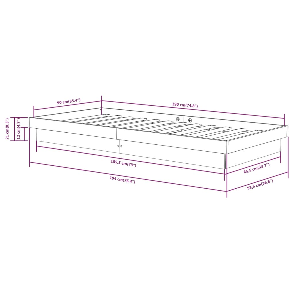 Bed Frame without Mattress White Solid Wood 90x190 cm
