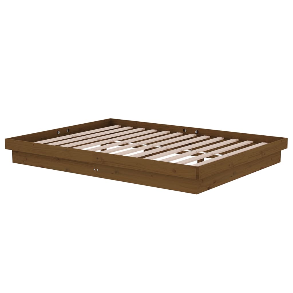 Bed Frame without Mattress Honey Brown Solid Wood 135x190 cm