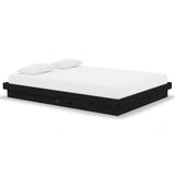 Bed Frame without Mattress Black Solid Wood 135x190 cm