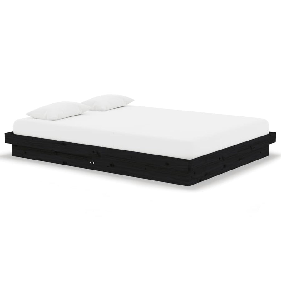 Bed Frame without Mattress Black Solid Wood 135x190 cm
