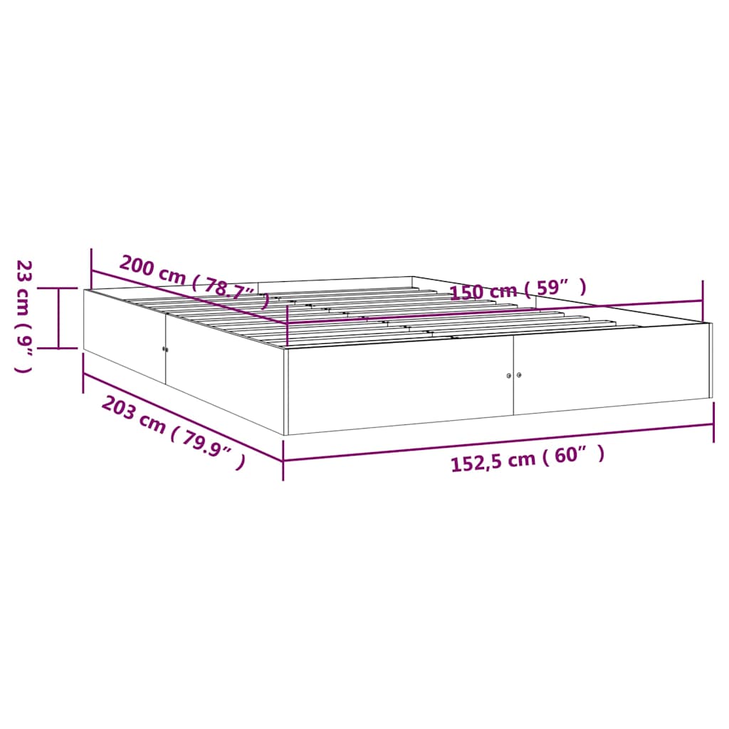 Bed Frame without Mattress Black Solid Wood 150x200 cm