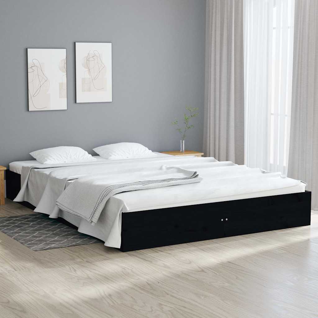 Bed Frame without Mattress Black Solid Wood 150x200 cm